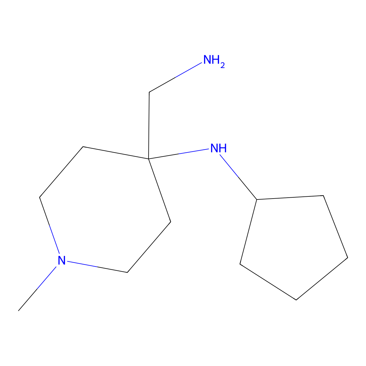 4-(aminomethyl)-N-cyclopentyl-1-methylpiperidin-4-amine molecular structure, CAS 1110717-75-3