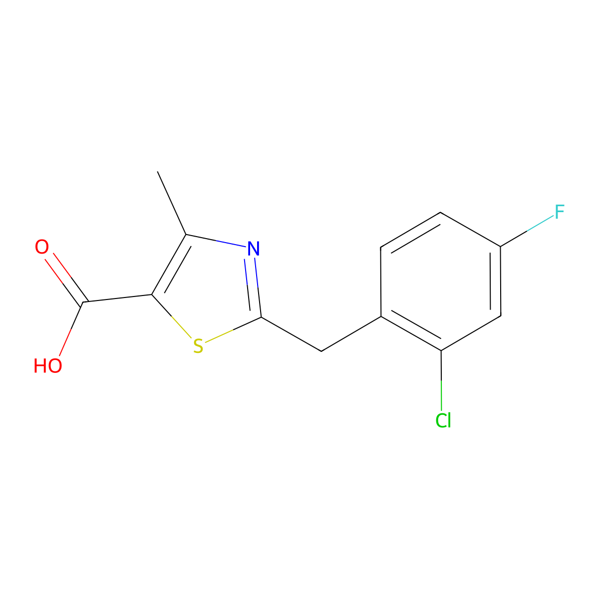 2-[(2-Chloro-4-fluorophenyl)methyl]-4-methyl-1,3-thiazole-5-carboxylic acid molecular structure, CAS 1110717-80-0