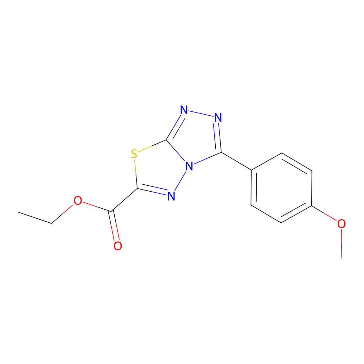 Ethyl 3-(4-methoxyphenyl)-[1,2,4]triazolo[3,4-b][1,3,4]thiadiazole-6-carboxylate molecular structure, CAS 1110717-86-6