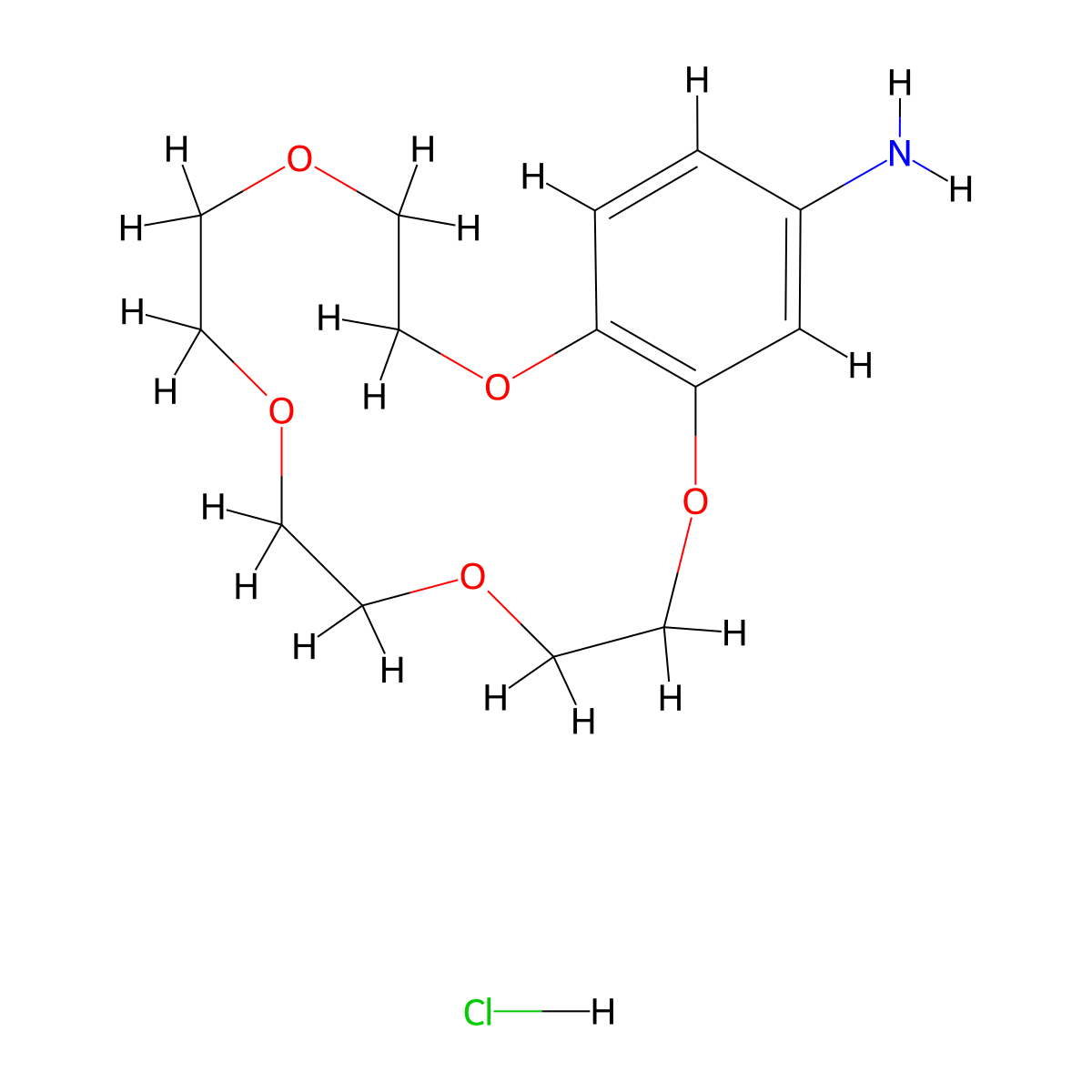 2,3,5,6,8,9,11,12-Octahydrobenzo[b][1,4,7,10,13]pentaoxacyclopentadecin-15-amine hydrochloride molecular structure, CAS 111076-66-5