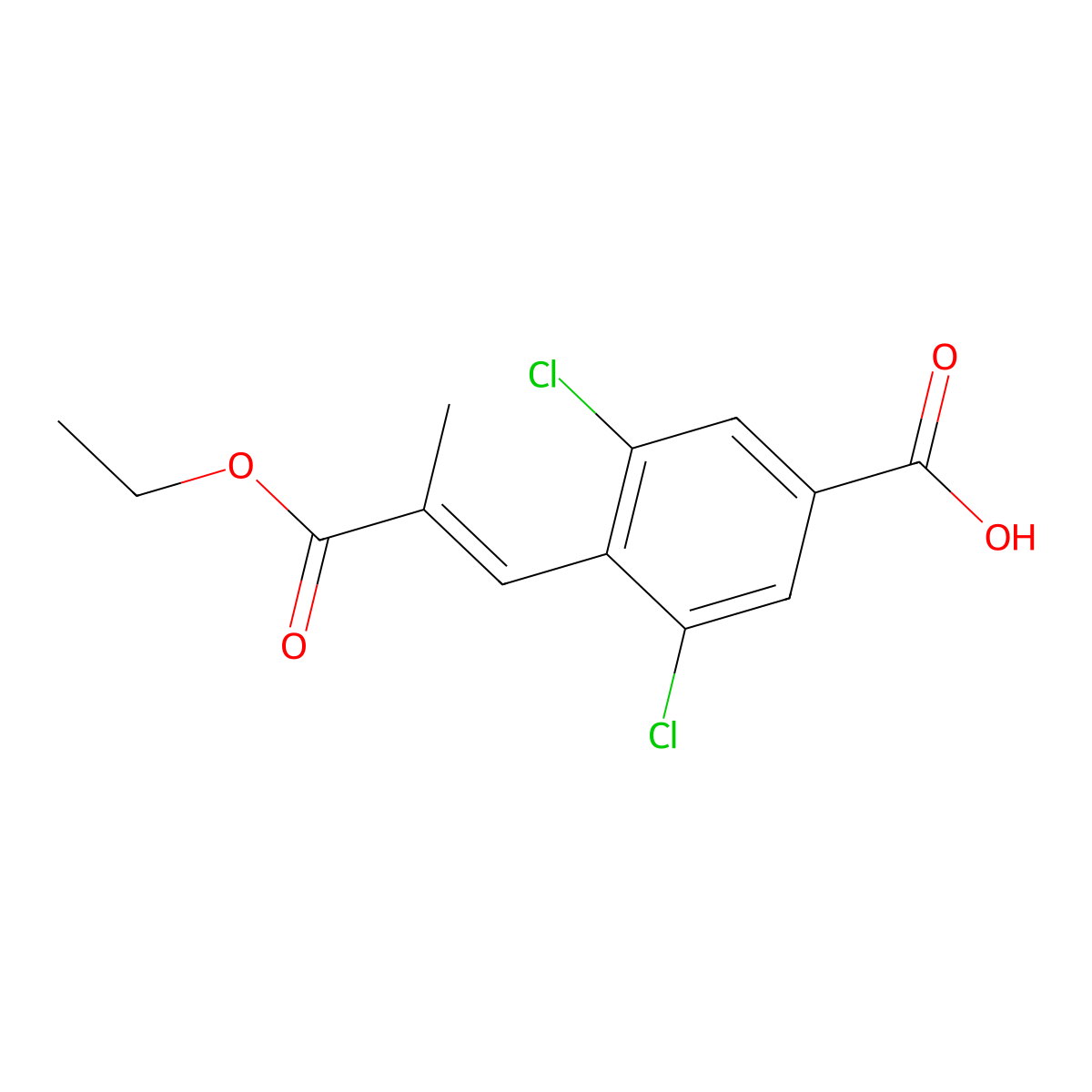 3,5-Dichloro-4-(3-ethoxy-2-methyl-3-oxoprop-1-en-1-yl)benzoic acid molecular structure, CAS 1110767-01-5