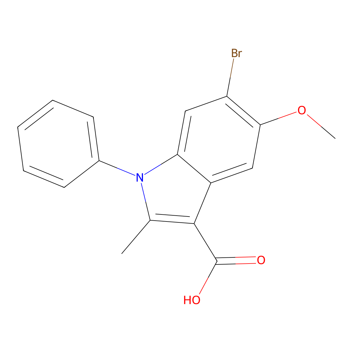 6-Bromo-5-methoxy-2-methyl-1-phenyl-1H-indole-3-carboxylic acid molecular structure, CAS 111083-29-5