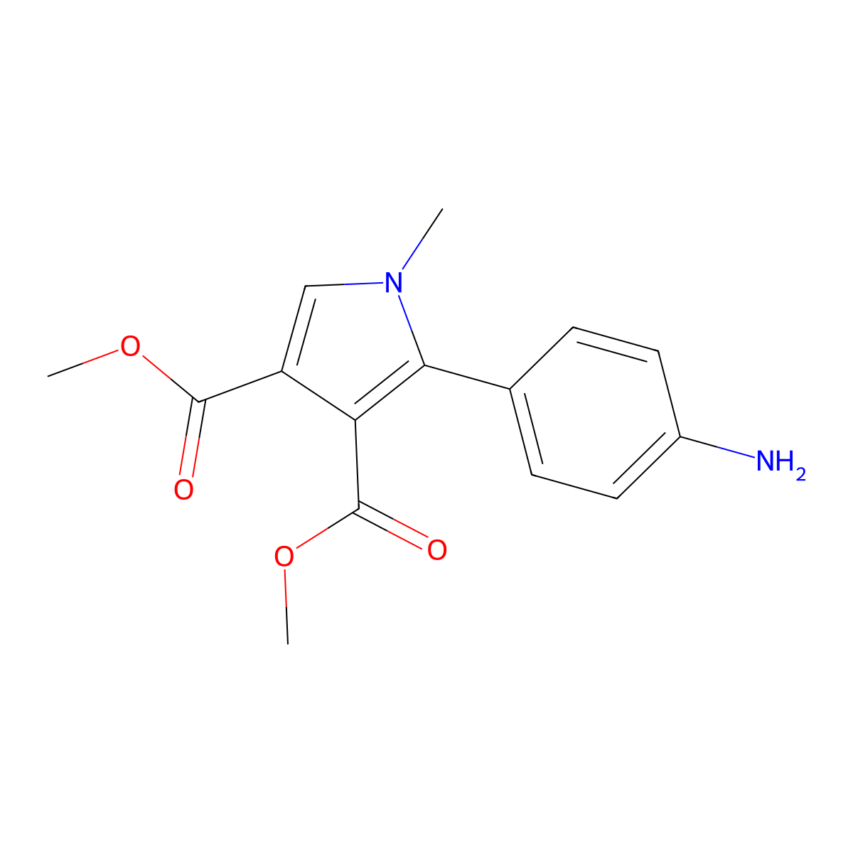 3,4-dimethyl 2-(4-aminophenyl)-1-methyl-1H-pyrrole-3,4-dicarboxylate molecular structure, CAS 1110865-98-9