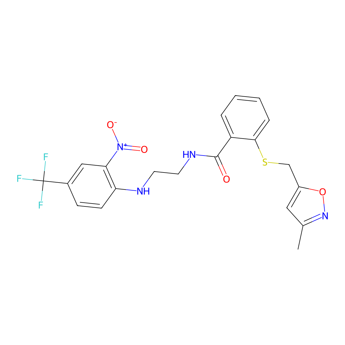 2-(((3-methyl-1,2-oxazol-5-yl)methyl)sulfanyl)-N-(2-((2-nitro-4-(trifluoromethyl)phenyl)amino)ethyl)benzamide molecular structure, CAS 1110873-99-8
