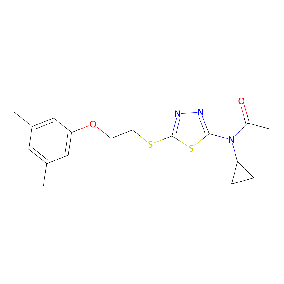 N-cyclopropyl-N-(5-{[2-(3,5-dimethylphenoxy)ethyl]sulfanyl}-1,3,4-thiadiazol-2-yl)acetamide molecular structure, CAS 1110895-79-8