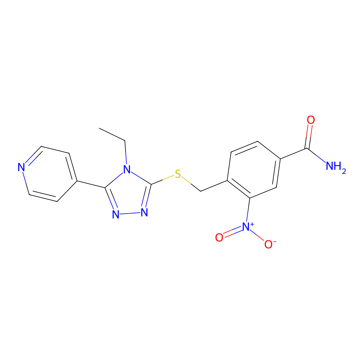 4-(((4-ethyl-5-(pyridin-4-yl)-4H-1,2,4-triazol-3-yl)sulfanyl)methyl)-3-nitrobenzamide molecular structure, CAS 1110949-41-1