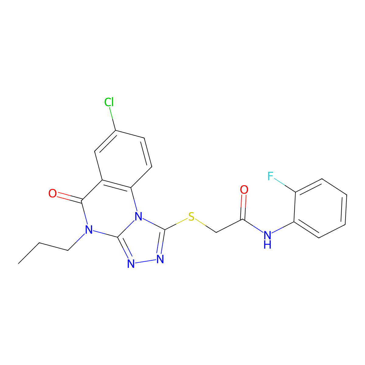 2-((7-chloro-5-oxo-4-propyl-4,5-dihydro-[1,2,4]triazolo[4,3-a]quinazolin-1-yl)thio)-N-(2-fluorophenyl)acetamide molecular structure, CAS 1110963-27-3