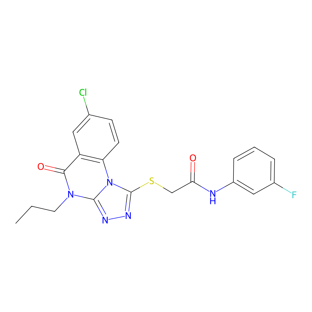 2-((7-chloro-5-oxo-4-propyl-4,5-dihydro-[1,2,4]triazolo[4,3-a]quinazolin-1-yl)thio)-N-(3-fluorophenyl)acetamide molecular structure, CAS 1110963-39-7