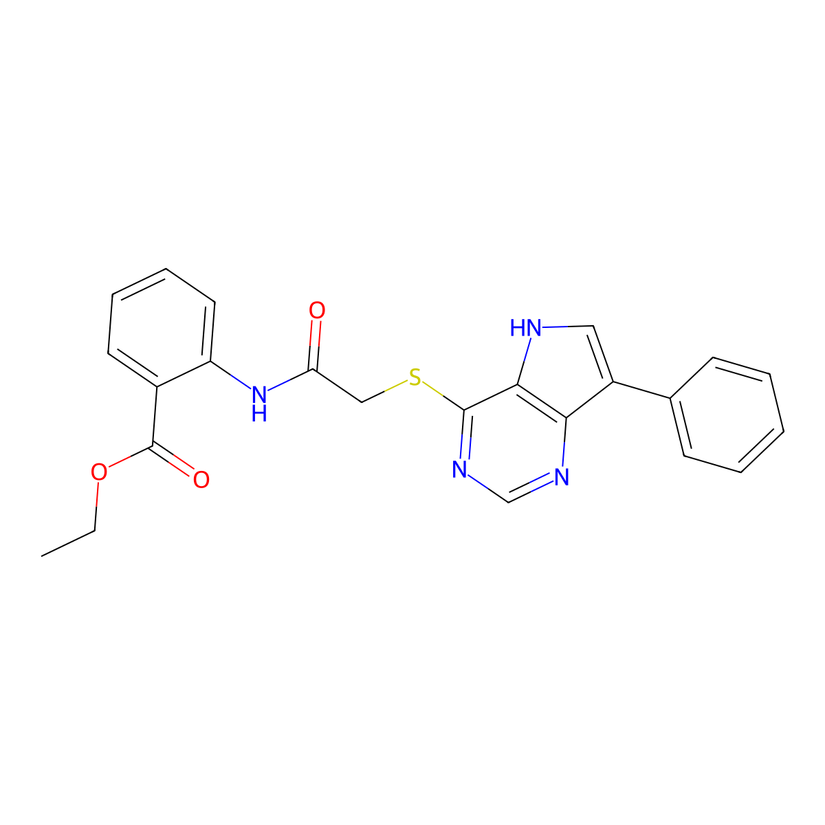 Ethyl 2-[2-({7-phenyl-5H-pyrrolo[3,2-D]pyrimidin-4-YL}sulfanyl)acetamido]benzoate molecular structure, CAS 1110965-02-0