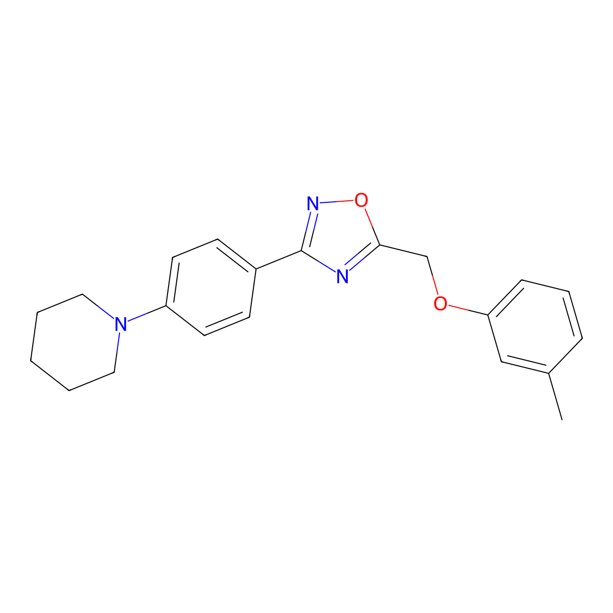 1-(4-{5-[(3-Methylphenoxy)methyl]-1,2,4-oxadiazol-3-yl}phenyl)piperidine molecular structure, CAS 1110967-12-8