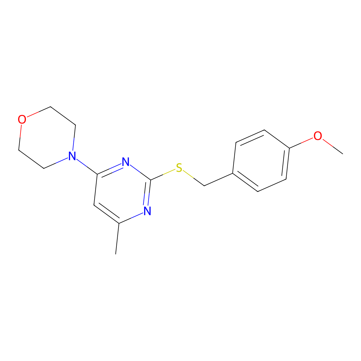 4-(2-{[(4-Methoxyphenyl)methyl]sulfanyl}-6-methylpyrimidin-4-YL)morpholine molecular structure, CAS 1110968-57-4