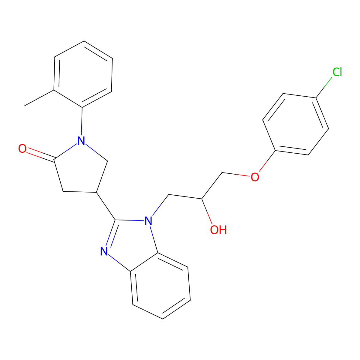 4-{1-[3-(4-chlorophenoxy)-2-hydroxypropyl]-1H-1,3-benzodiazol-2-yl}-1-(2-methylphenyl)pyrrolidin-2-one molecular structure, CAS 1110972-23-0
