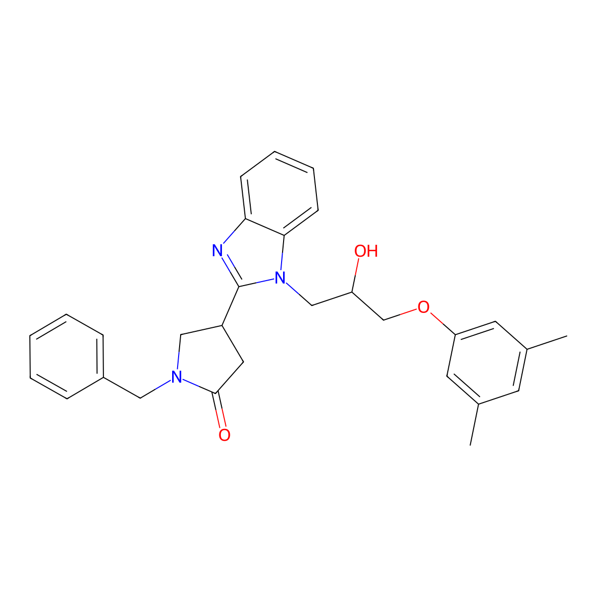 1-benzyl-4-{1-[3-(3,5-dimethylphenoxy)-2-hydroxypropyl]-1H-benzimidazol-2-yl}pyrrolidin-2-one molecular structure, CAS 1110972-86-5