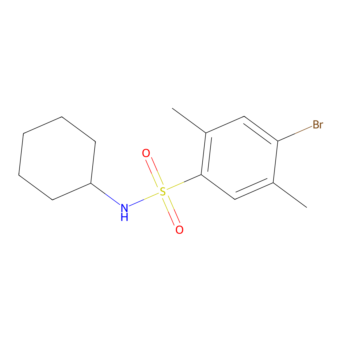 4-bromo-N-cyclohexyl-2,5-dimethylbenzene-1-sulfonamide molecular structure, CAS 1110975-90-0
