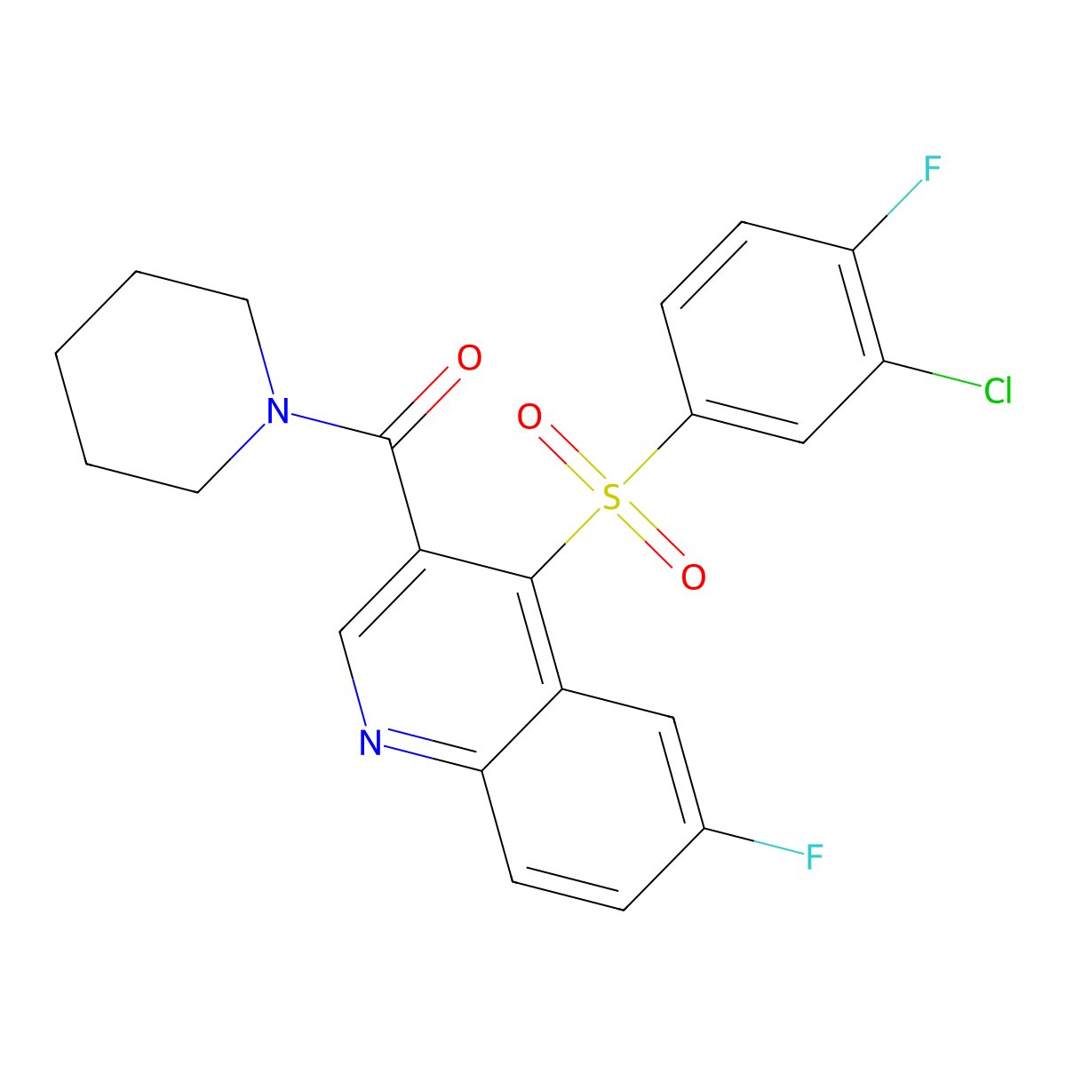 4-[(3-Chloro-4-fluorophenyl)sulfonyl]-6-fluoro-3-(piperidin-1-ylcarbonyl)quinoline molecular structure, CAS 1110976-21-0