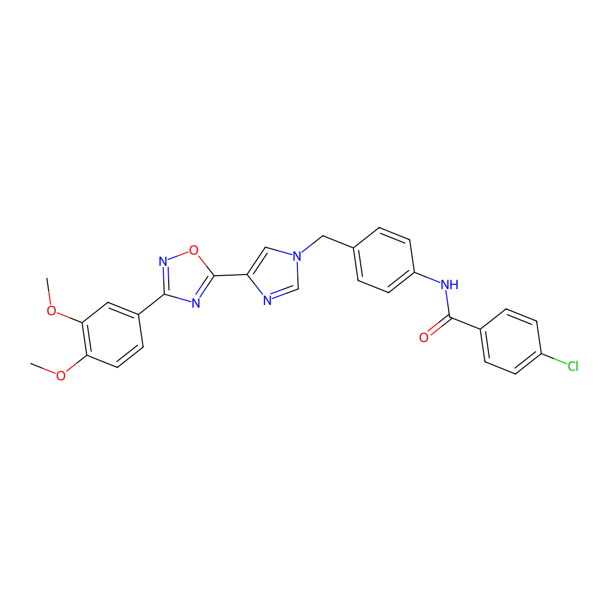 4-chloro-N-[4-({4-[3-(3,4-dimethoxyphenyl)-1,2,4-oxadiazol-5-yl]-1H-imidazol-1-yl}methyl)phenyl]benzamide molecular structure, CAS 1110977-97-3