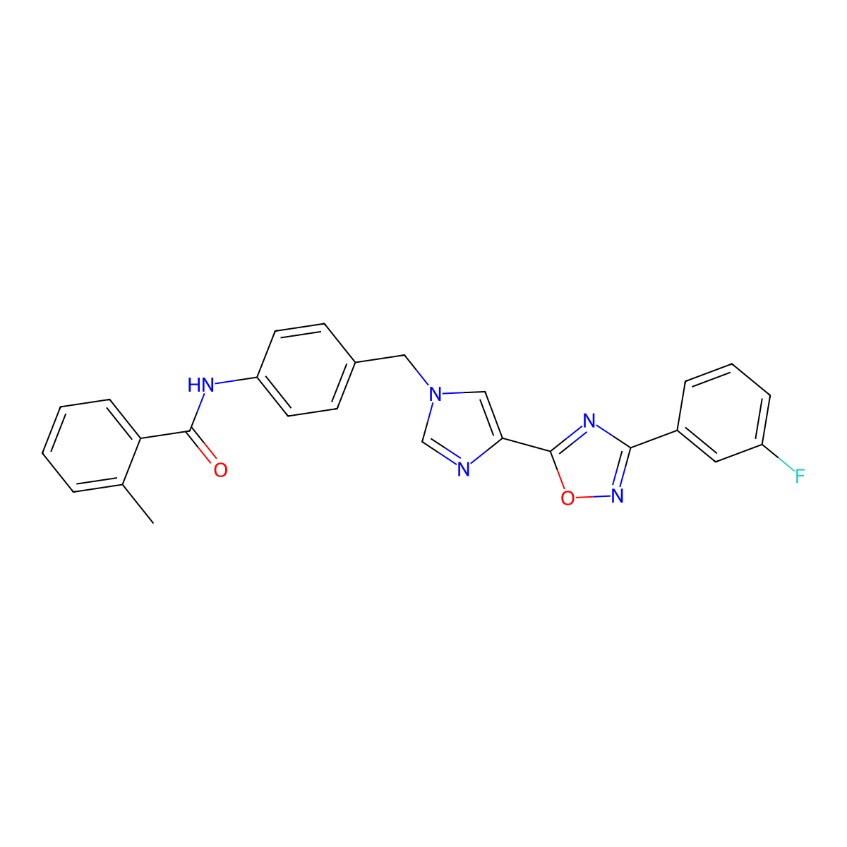 N-[4-({4-[3-(3-fluorophenyl)-1,2,4-oxadiazol-5-yl]-1H-imidazol-1-yl}methyl)phenyl]-2-methylbenzamide molecular structure, CAS 1110978-02-3