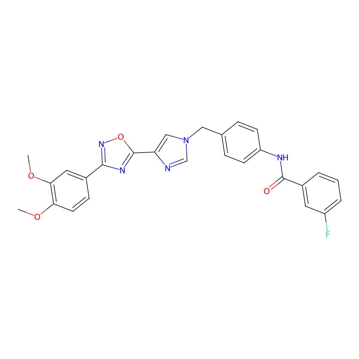 N-[4-({4-[3-(3,4-dimethoxyphenyl)-1,2,4-oxadiazol-5-yl]-1H-imidazol-1-yl}methyl)phenyl]-3-fluorobenzamide molecular structure, CAS 1110978-16-9
