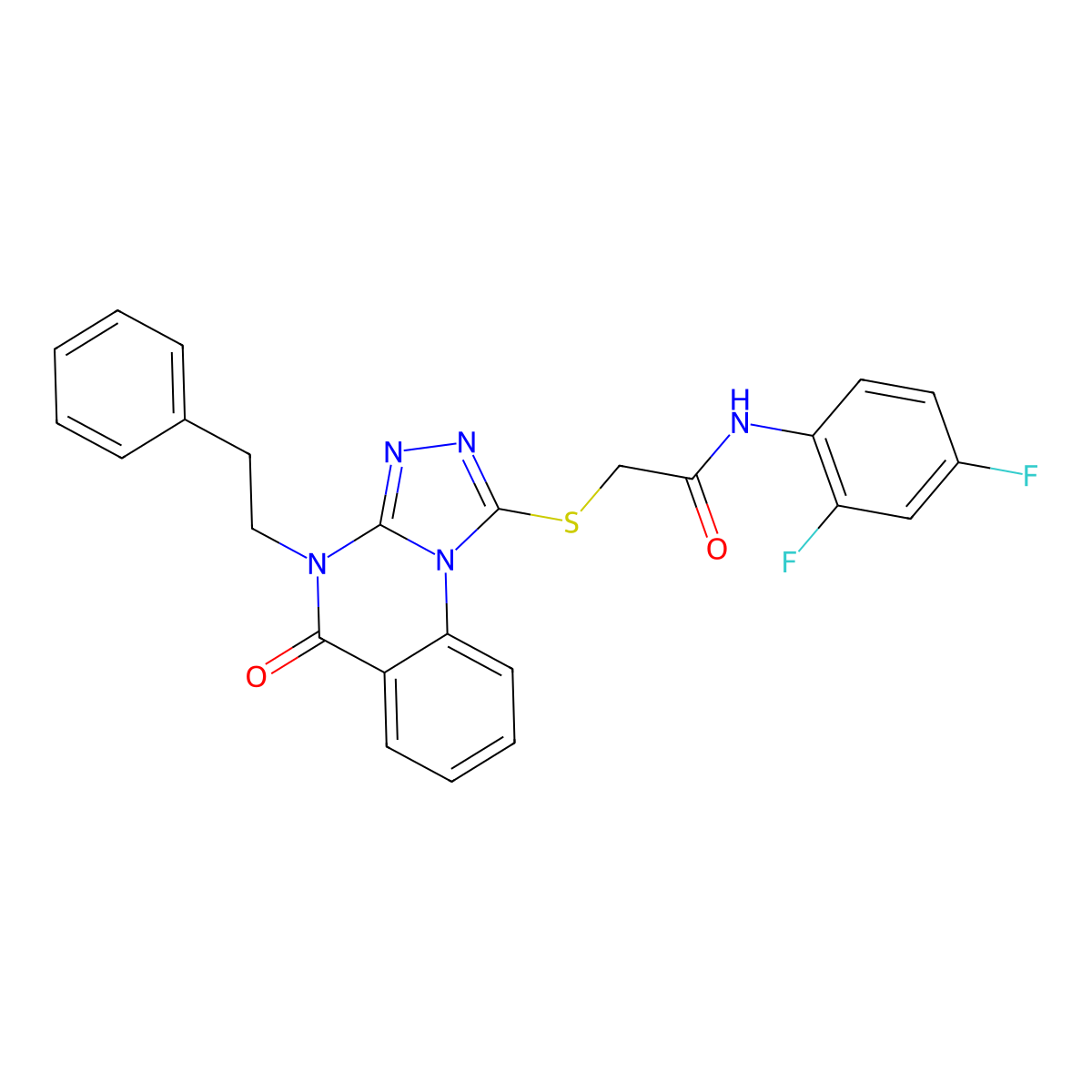 N-(2,4-difluorophenyl)-2-((5-oxo-4-phenethyl-4,5-dihydro-[1,2,4]triazolo[4,3-a]quinazolin-1-yl)thio)acetamide molecular structure, CAS 1110980-42-1