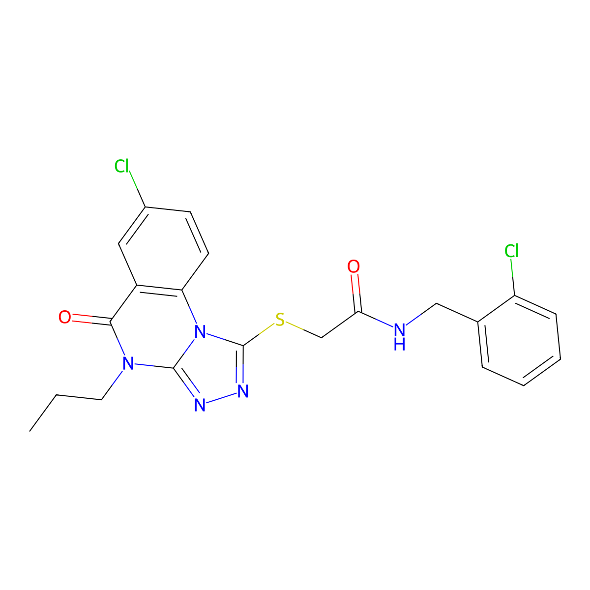 2-((7-chloro-5-oxo-4-propyl-4,5-dihydro-[1,2,4]triazolo[4,3-a]quinazolin-1-yl)thio)-N-(2-chlorobenzyl)acetamide molecular structure, CAS 1110980-67-0