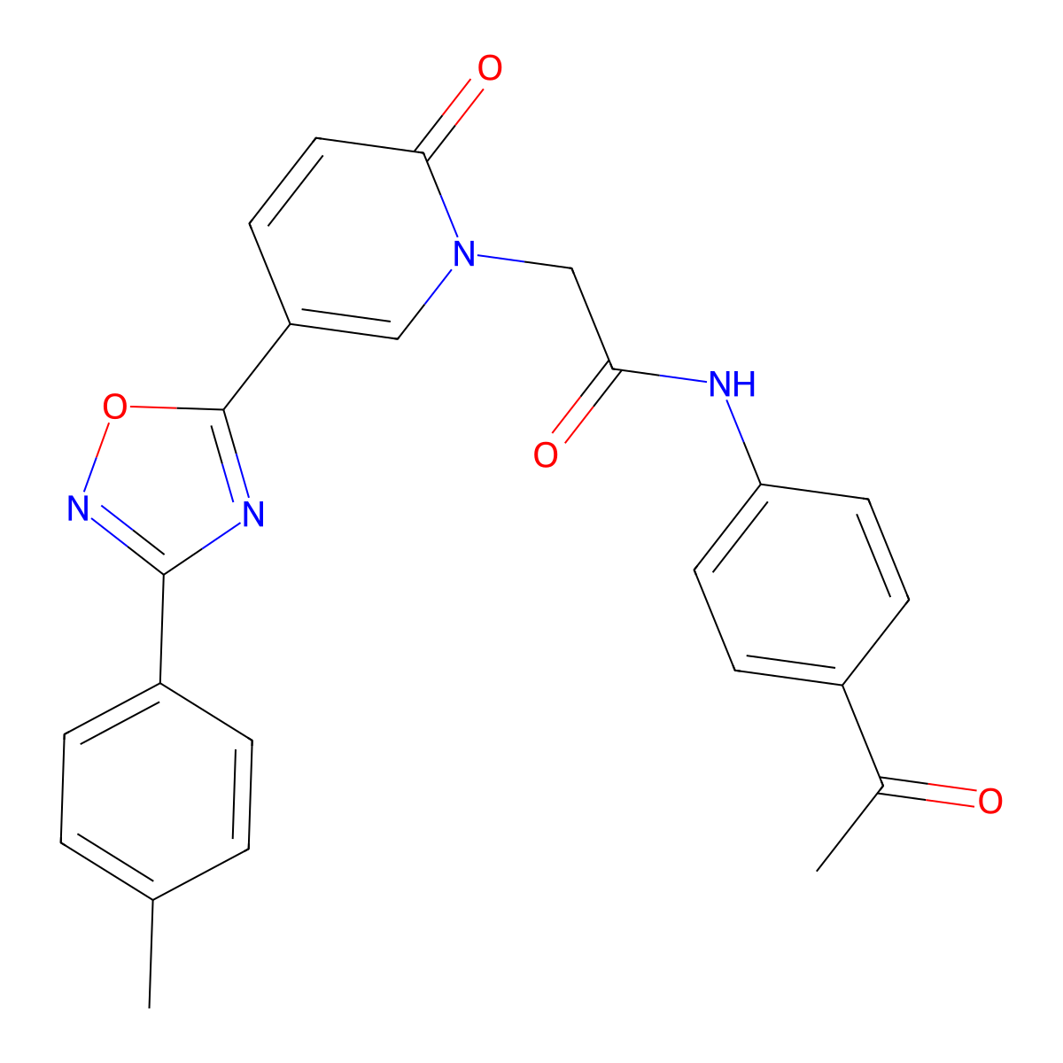 N-(4-acetylphenyl)-2-(2-oxo-5-(3-(p-tolyl)-1,2,4-oxadiazol-5-yl)pyridin-1(2H)-yl)acetamide molecular structure, CAS 1110981-17-3