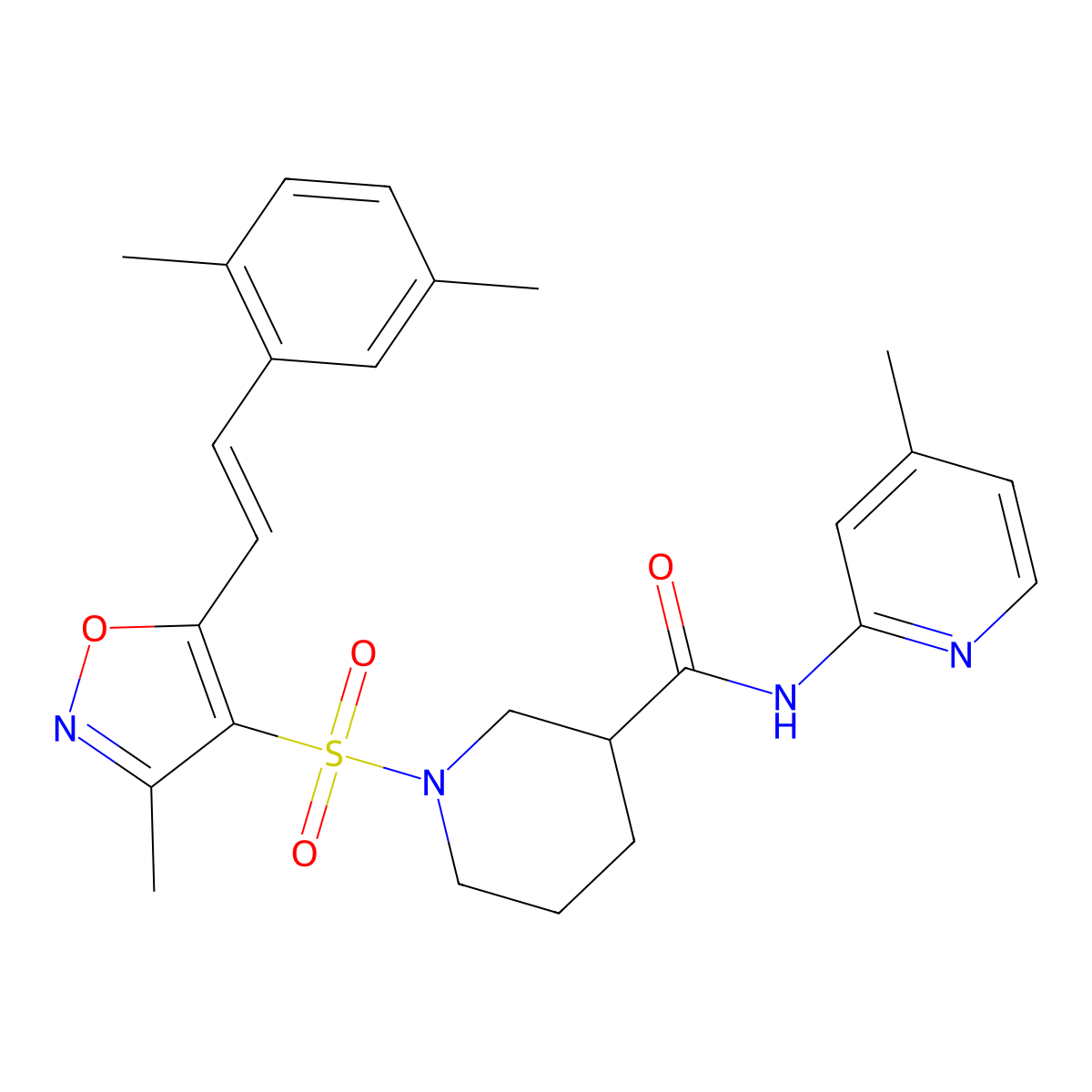 1-((5-(2,5-dimethylstyryl)-3-methylisoxazol-4-yl)sulfonyl)-N-(4-methylpyridin-2-yl)piperidine-3-carboxamide molecular structure, CAS 1110983-20-4