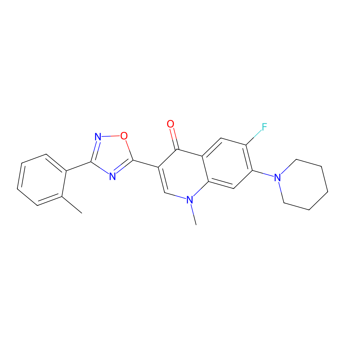 6-Fluoro-1-methyl-3-[3-(2-methylphenyl)-1,2,4-oxadiazol-5-yl]-7-(piperidin-1-yl)-1,4-dihydroquinolin-4-one molecular structure, CAS 1110984-28-5