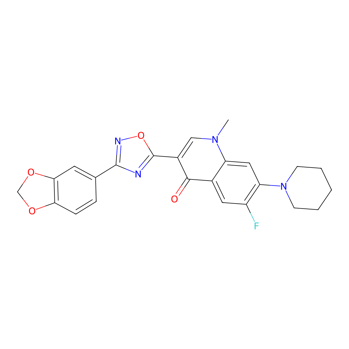 3-[3-(1,3-benzodioxol-5-yl)-1,2,4-oxadiazol-5-yl]-6-fluoro-1-methyl-7-(piperidin-1-yl)quinolin-4(1H)-one molecular structure, CAS 1110984-32-1