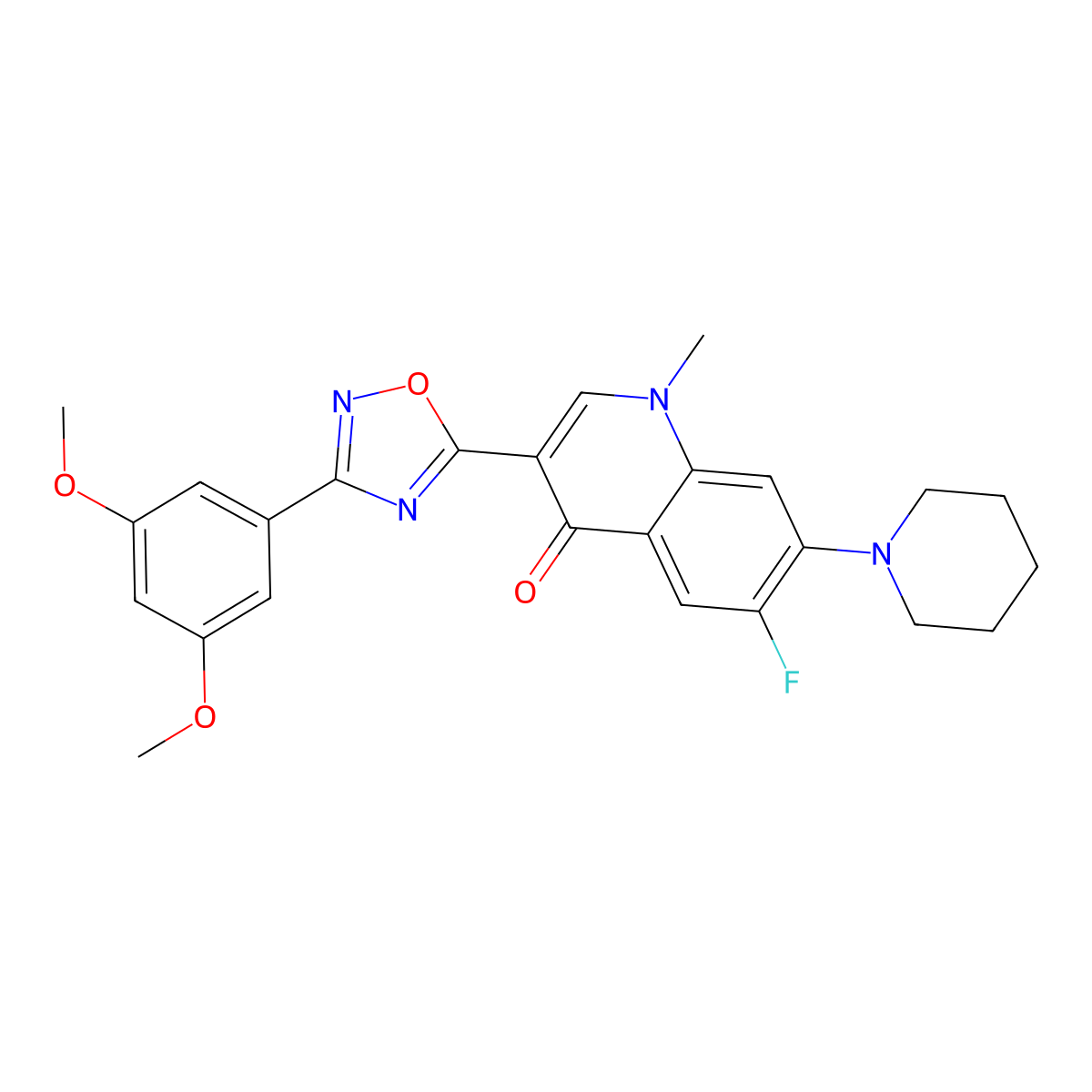 3-[3-(3,5-dimethoxyphenyl)-1,2,4-oxadiazol-5-yl]-6-fluoro-1-methyl-7-piperidin-1-ylquinolin-4(1H)-one molecular structure, CAS 1110984-39-8