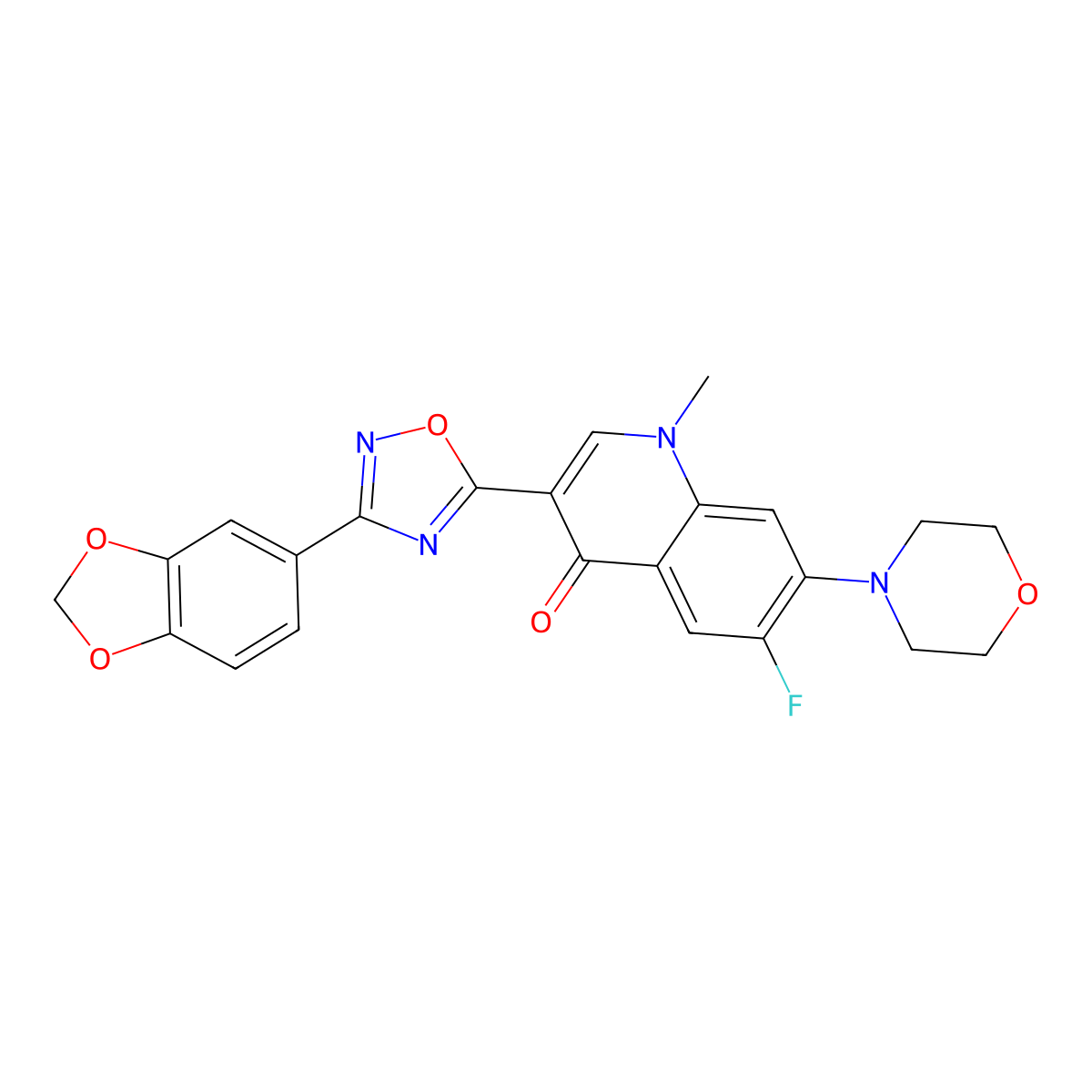 3-(3-(benzo[d][1,3]dioxol-5-yl)-1,2,4-oxadiazol-5-yl)-6-fluoro-1-methyl-7-morpholinoquinolin-4(1H)-one molecular structure, CAS 1110984-60-5