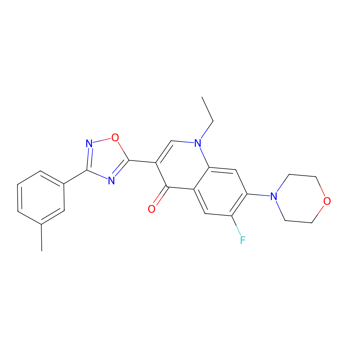1-ethyl-6-fluoro-3-[3-(3-methylphenyl)-1,2,4-oxadiazol-5-yl]-7-(morpholin-4-yl)quinolin-4(1H)-one molecular structure, CAS 1110984-72-9