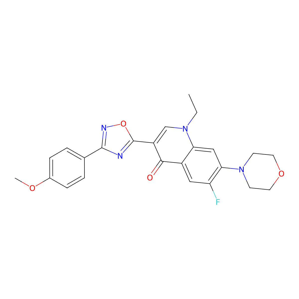 1-ethyl-6-fluoro-3-(3-(4-methoxyphenyl)-1,2,4-oxadiazol-5-yl)-7-morpholinoquinolin-4(1H)-one molecular structure, CAS 1110984-75-2