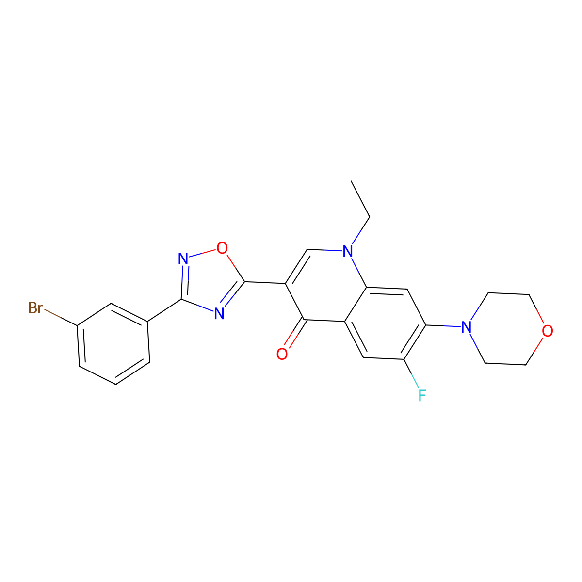 3-(3-(3-bromophenyl)-1,2,4-oxadiazol-5-yl)-1-ethyl-6-fluoro-7-morpholinoquinolin-4(1H)-one molecular structure, CAS 1110984-78-5