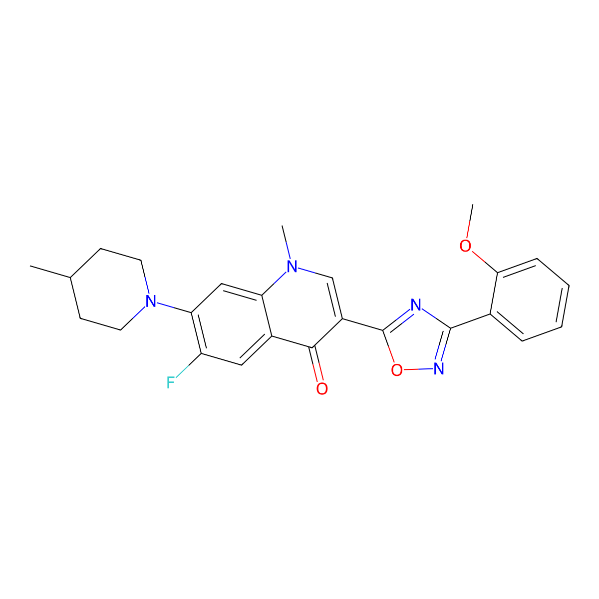 6-fluoro-3-(3-(2-methoxyphenyl)-1,2,4-oxadiazol-5-yl)-1-methyl-7-(4-methylpiperidin-1-yl)quinolin-4(1H)-one molecular structure, CAS 1110984-87-6