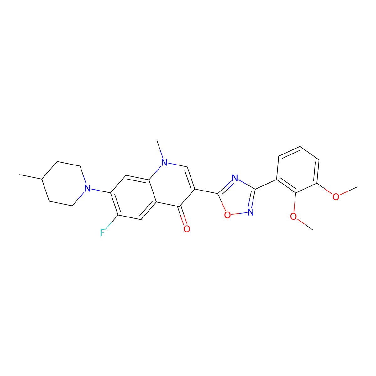 3-[3-(2,3-dimethoxyphenyl)-1,2,4-oxadiazol-5-yl]-6-fluoro-1-methyl-7-(4-methylpiperidin-1-yl)quinolin-4(1H)-one molecular structure, CAS 1110984-90-1