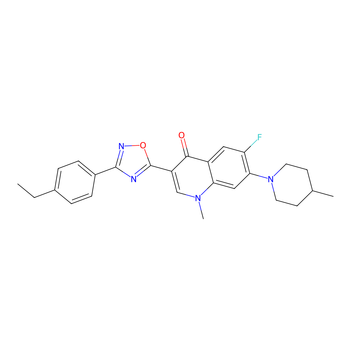 3-(3-(4-ethylphenyl)-1,2,4-oxadiazol-5-yl)-6-fluoro-1-methyl-7-(4-methylpiperidin-1-yl)quinolin-4(1H)-one molecular structure, CAS 1110984-95-6