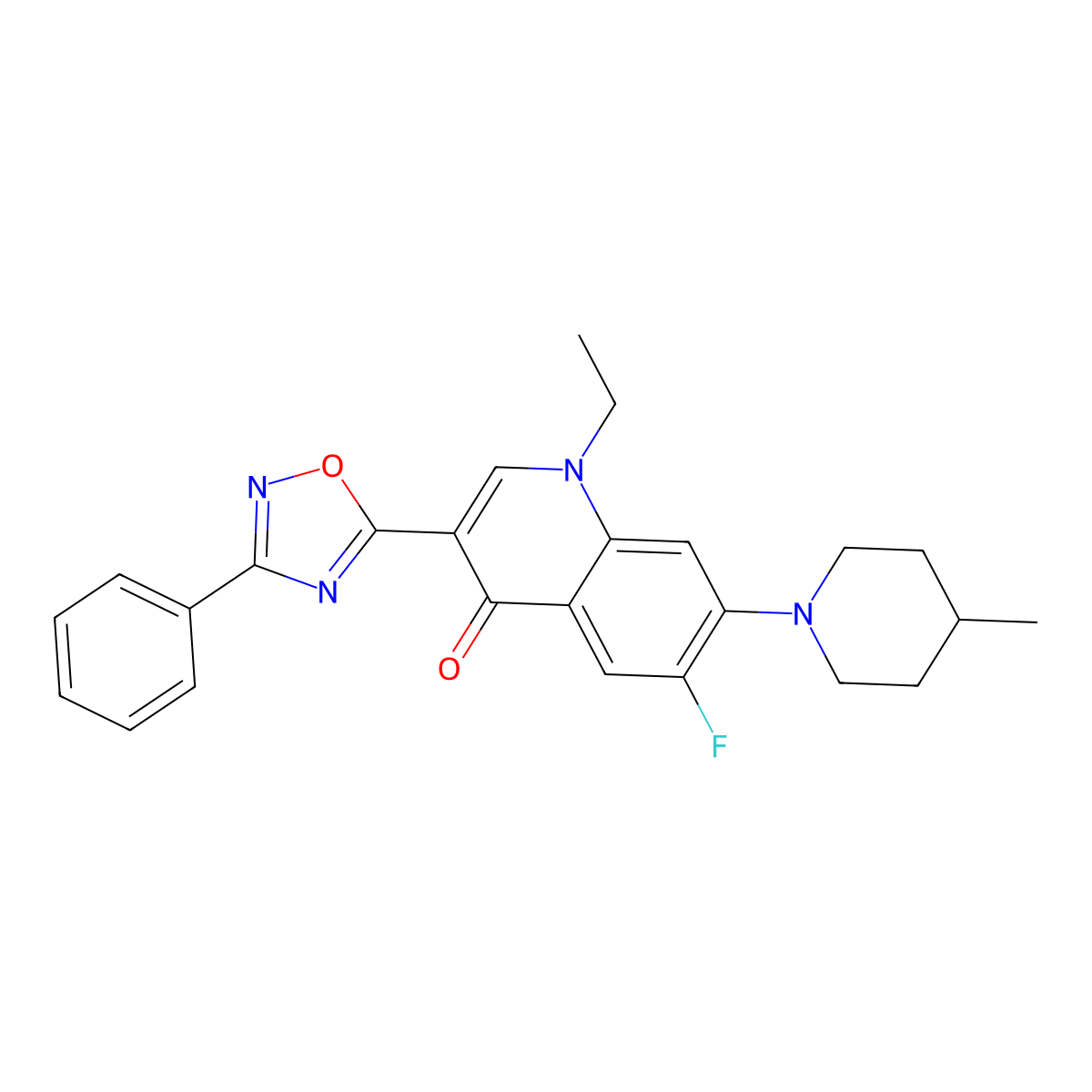 1-ethyl-6-fluoro-7-(4-methylpiperidin-1-yl)-3-(3-phenyl-1,2,4-oxadiazol-5-yl)quinolin-4(1H)-one molecular structure, CAS 1110984-97-8