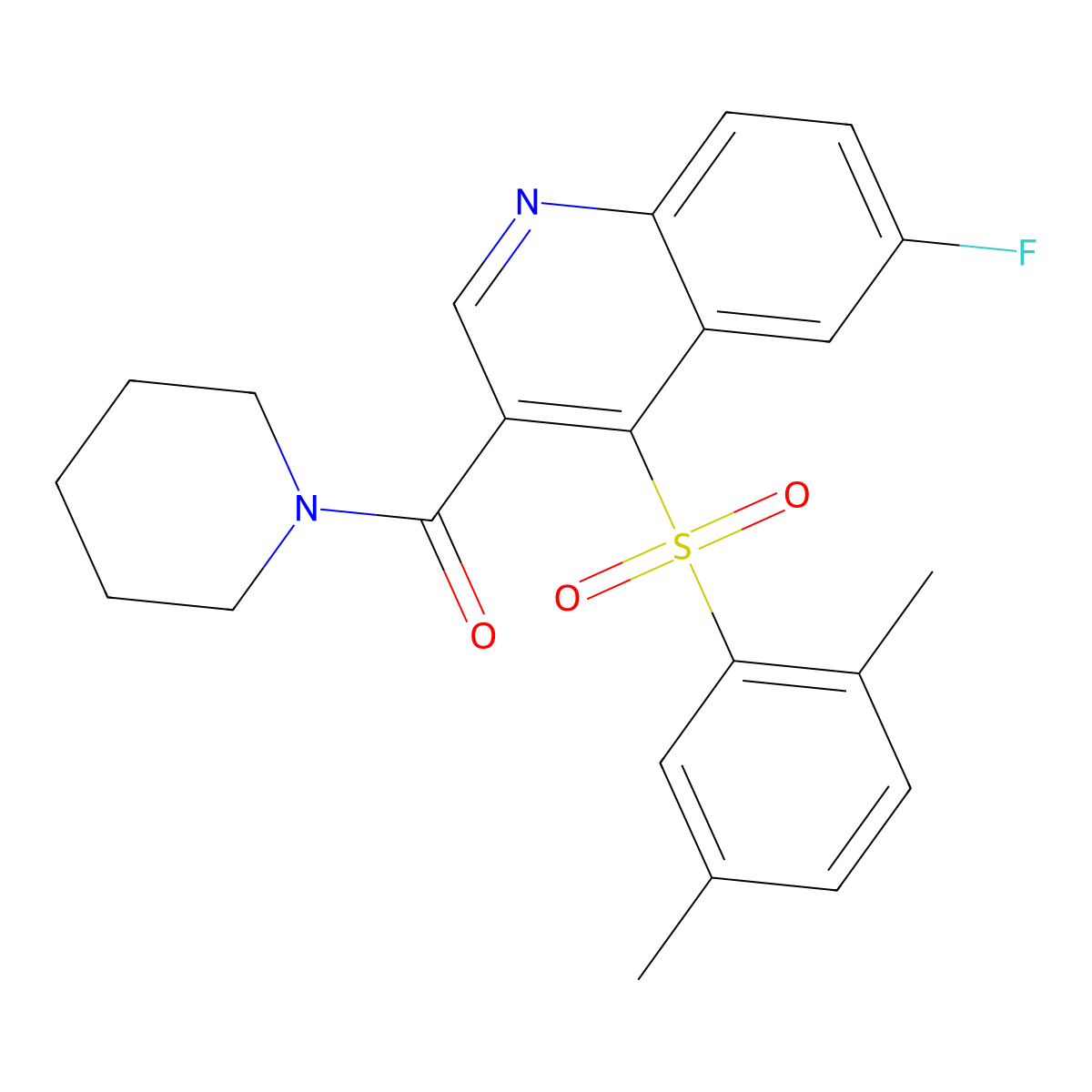 4-(2,5-Dimethylbenzenesulfonyl)-6-fluoro-3-(piperidine-1-carbonyl)quinoline molecular structure, CAS 1110989-19-9