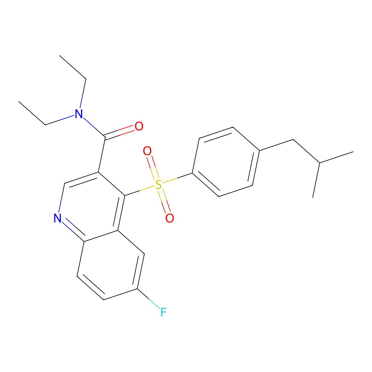 N,N-diethyl-6-fluoro-4-((4-isobutylphenyl)sulfonyl)quinoline-3-carboxamide molecular structure, CAS 1110989-80-4