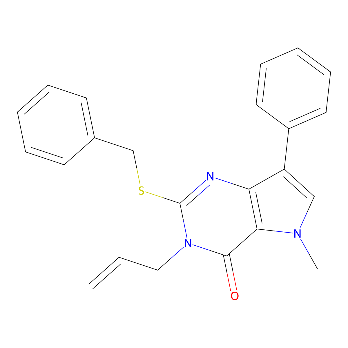 3-allyl-2-(benzylthio)-5-methyl-7-phenyl-3H-pyrrolo[3,2-d]pyrimidin-4(5H)-one molecular structure, CAS 1110995-71-5