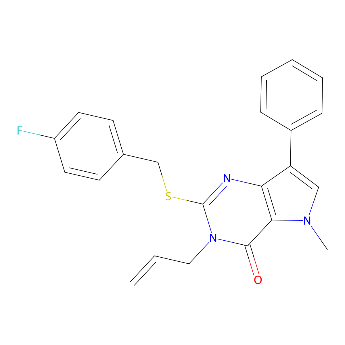 3-allyl-2-((4-fluorobenzyl)thio)-5-methyl-7-phenyl-3H-pyrrolo[3,2-d]pyrimidin-4(5H)-one molecular structure, CAS 1110999-70-6