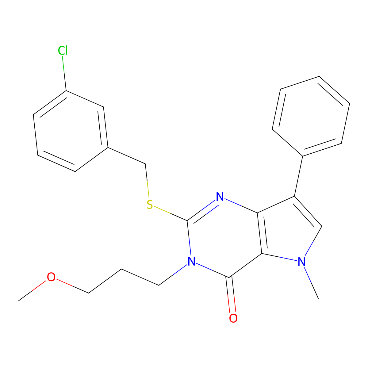 2-((3-chlorobenzyl)thio)-3-(3-methoxypropyl)-5-methyl-7-phenyl-3H-pyrrolo[3,2-d]pyrimidin-4(5H)-one molecular structure, CAS 1110999-77-3