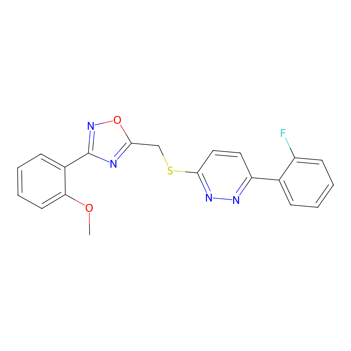 3-(2-Fluorophenyl)-6-({[3-(2-methoxyphenyl)-1,2,4-oxadiazol-5-yl]methyl}sulfanyl)pyridazine molecular structure, CAS 1111000-22-6