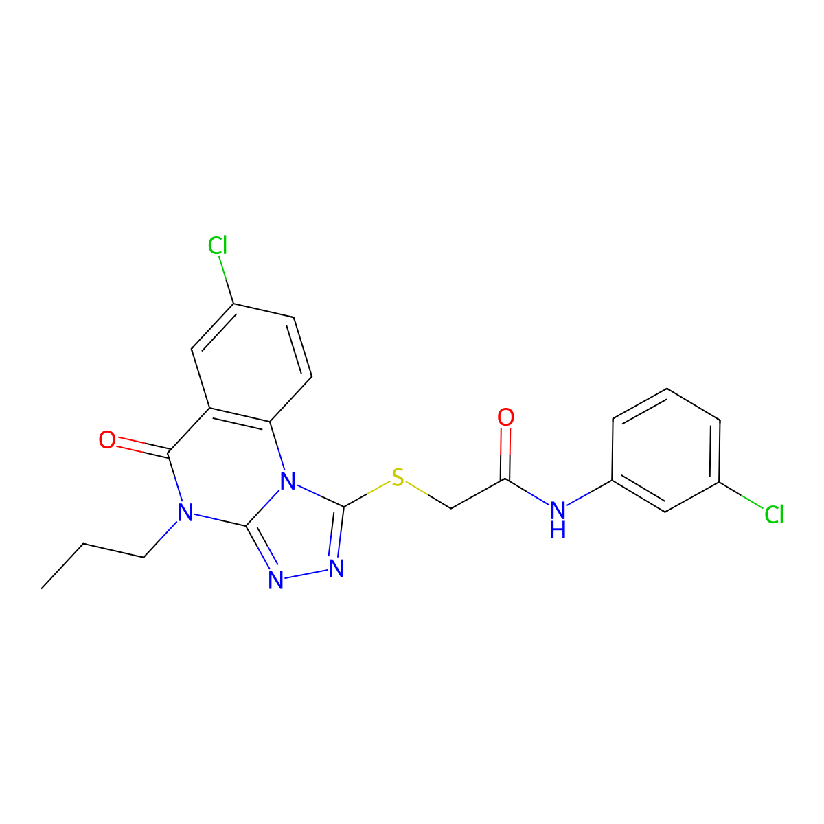 2-((7-chloro-5-oxo-4-propyl-4,5-dihydro-[1,2,4]triazolo[4,3-a]quinazolin-1-yl)thio)-N-(3-chlorophenyl)acetamide molecular structure, CAS 1111003-33-8
