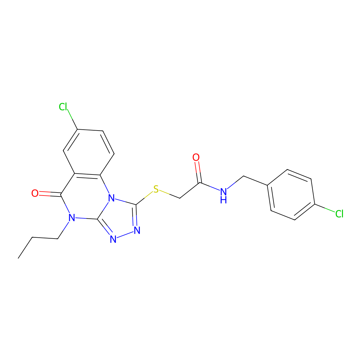 N-(4-chlorobenzyl)-2-[(7-chloro-5-oxo-4-propyl-4,5-dihydro[1,2,4]triazolo[4,3-a]quinazolin-1-yl)thio]acetamide molecular structure, CAS 1111003-43-0