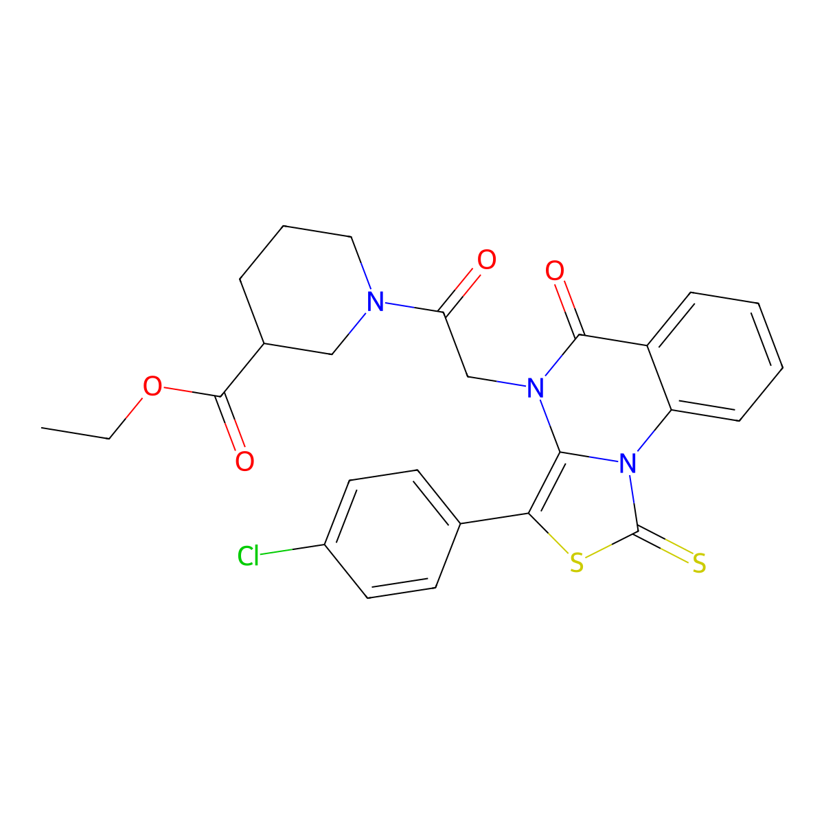 ethyl 1-{2-[3-(4-chlorophenyl)-5-oxo-1-sulfanylidene-1H,4H,5H-[1,3]thiazolo[3,4-a]quinazolin-4-yl]acetyl}piperidine-3-carboxylate molecular structure, CAS 1111003-84-9