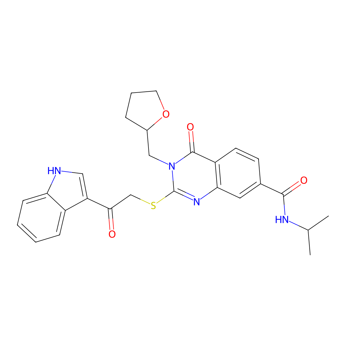 2-{[2-(1H-indol-3-yl)-2-oxoethyl]sulfanyl}-4-oxo-3-[(oxolan-2-yl)methyl]-N-(propan-2-yl)-3,4-dihydroquinazoline-7-carboxamide molecular structure, CAS 1111005-25-4