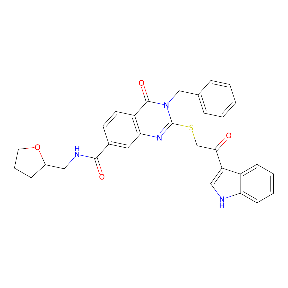 3-benzyl-2-{[2-(1H-indol-3-yl)-2-oxoethyl]sulfanyl}-4-oxo-N-[(oxolan-2-yl)methyl]-3,4-dihydroquinazoline-7-carboxamide molecular structure, CAS 1111005-40-3