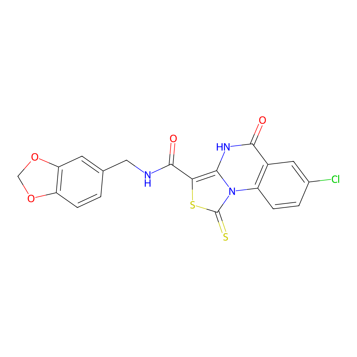 N-(1,3-benzodioxol-5-ylmethyl)-7-chloro-5-oxo-1-thioxo-4,5-dihydro[1,3]thiazolo[3,4-a]quinazoline-3-carboxamide molecular structure, CAS 1111009-58-5