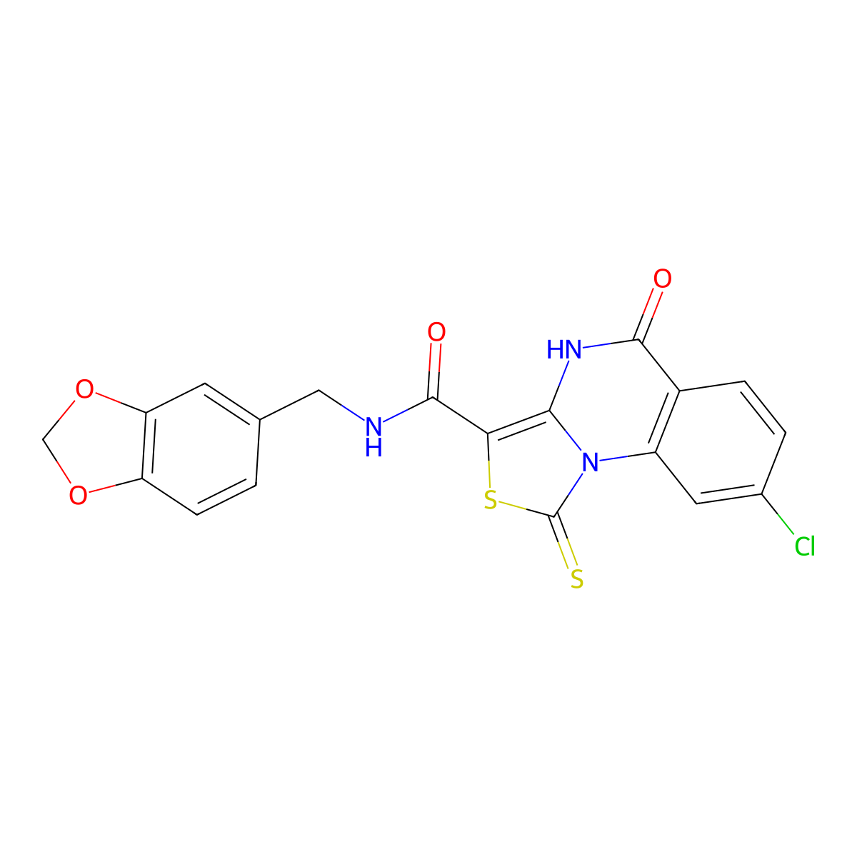 N-(1,3-benzodioxol-5-ylmethyl)-8-chloro-5-oxo-1-thioxo-4,5-dihydro[1,3]thiazolo[3,4-a]quinazoline-3-carboxamide molecular structure, CAS 1111009-98-3